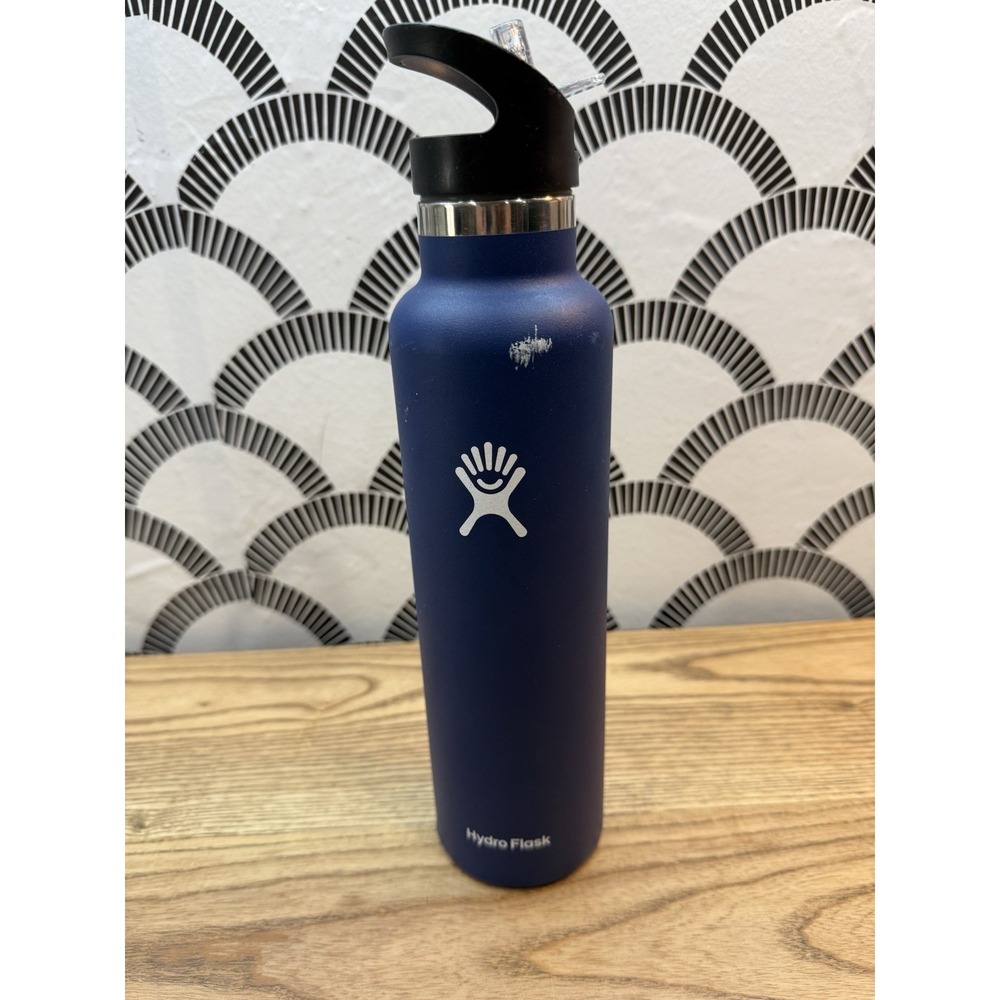 Hydroflask‎ Insulated Stainless Steel Water Bottle Blue No Straw Flip Top 24oz